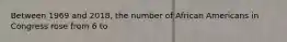 Between 1969 and 2018, the number of African Americans in Congress rose from 6 to