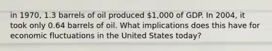 in 1970, 1.3 barrels of oil produced 1,000 of GDP. In 2004, it took only 0.64 barrels of oil. What implications does this have for economic fluctuations in the United States today?