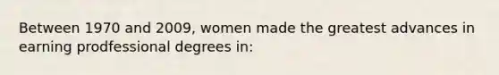 Between 1970 and 2009, women made the greatest advances in earning prodfessional degrees in: