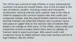 The 1970s saw a period of high inflation in many industrialized countries including the United States. Due to the increase in the rate of​ inflation, lenders, including credit card​ companies, revised their nominal interest rates upward. How is the rate of inflation related to the nominal interest rate that credit card companies​ charge, and why would lenders need to increase the nominal interest rate when the inflation rate​ increases? Usury laws place an upper limit on the nominal rate of interest that lenders can charge on their loans. In the​ 1970s, some credit card companies moved to states where there were no ceilings on interest rates to avoid usury laws. Why would credit card companies move to states without usury laws during a period of high​ inflation, like the​ 1970s?