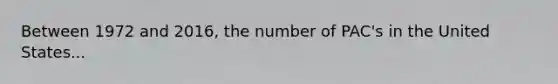 Between 1972 and 2016, the number of PAC's in the United States...