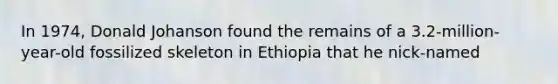 In 1974, Donald Johanson found the remains of a 3.2-million-year-old fossilized skeleton in Ethiopia that he nick-named