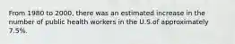 From 1980 to 2000, there was an estimated increase in the number of public health workers in the U.S.of approximately 7.5%.