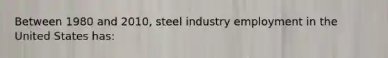 Between 1980 and 2010, steel industry employment in the United States has: