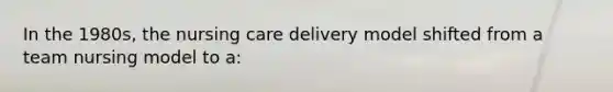 In the 1980s, the nursing care delivery model shifted from a team nursing model to a: