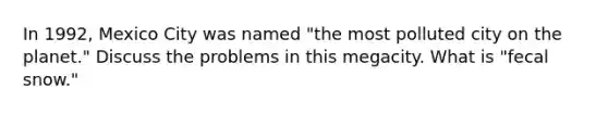In 1992, Mexico City was named "the most polluted city on the planet." Discuss the problems in this megacity. What is "fecal snow."