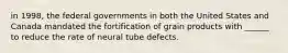 in 1998, the federal governments in both the United States and Canada mandated the fortification of grain products with ______ to reduce the rate of neural tube defects.