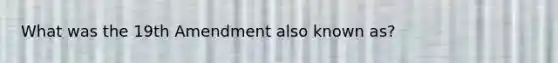 What was the 19th Amendment also known as?