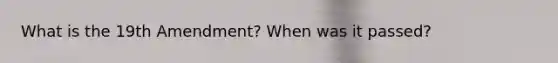 What is the 19th Amendment? When was it passed?