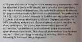 A 19-year-old man is brought to the emergency department after he attended a party with friends. He is anxious and tremulous. He has a history of depression. His only medication is fluoxetine. On physical examination, he is alert and oriented. Temperature is 38.9 °C (102 °F), blood pressure is 136/79 mm Hg, pulse rate is 112/min, and respiration rate is 20/min. Oxygen saturation is 98% breathing ambient air. Physical examination is notable for slow, continuous, horizontal eye movements, tremor of extremities, hyperreflexia, and sustained ankle clonus and spontaneous myoclonus. The physical examination is otherwise normal. Urine toxicology screening is pending. Which of the following is the most likely diagnosis?