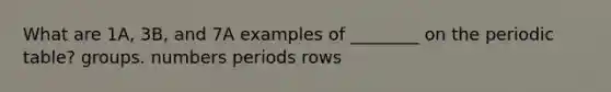 What are 1A, 3B, and 7A examples of ________ on the periodic table? groups. numbers periods rows