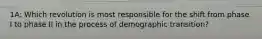 1A: Which revolution is most responsible for the shift from phase I to phase II in the process of demographic transition?