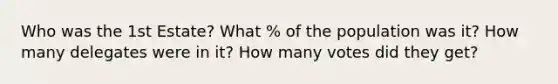 Who was the 1st Estate? What % of the population was it? How many delegates were in it? How many votes did they get?