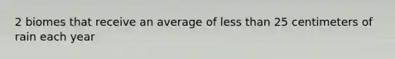 2 biomes that receive an average of <a href='https://www.questionai.com/knowledge/k7BtlYpAMX-less-than' class='anchor-knowledge'>less than</a> 25 centimeters of rain each year