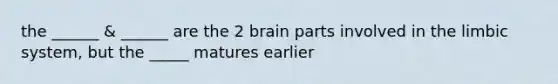 the ______ & ______ are the 2 brain parts involved in the limbic system, but the _____ matures earlier