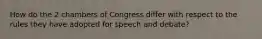 How do the 2 chambers of Congress differ with respect to the rules they have adopted for speech and debate?