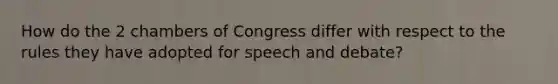 How do the 2 chambers of Congress differ with respect to the rules they have adopted for speech and debate?