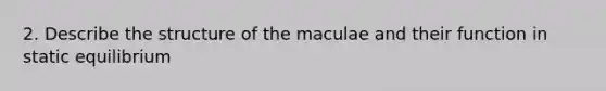 2. Describe the structure of the maculae and their function in static equilibrium