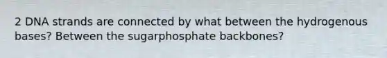 2 DNA strands are connected by what between the hydrogenous bases? Between the sugarphosphate backbones?