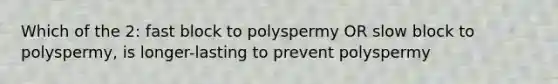 Which of the 2: fast block to polyspermy OR slow block to polyspermy, is longer-lasting to prevent polyspermy