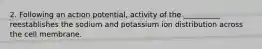 2. Following an action potential, activity of the __________ reestablishes the sodium and potassium ion distribution across the cell membrane.