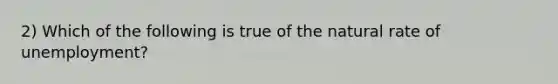 2) Which of the following is true of the natural rate of unemployment?