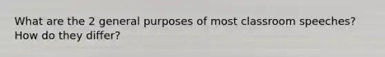 What are the 2 general purposes of most classroom speeches? How do they differ?