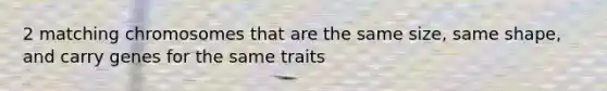 2 matching chromosomes that are the same size, same shape, and carry genes for the same traits