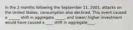 In the 2 months following the September 11, 2001, attacks on the United States, consumption also declined. This event caused a ______ shift in aggregate _____, and lower/ higher investment would have caused a ____ shift in aggregate____.