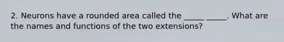 2. Neurons have a rounded area called the _____ _____. What are the names and functions of the two extensions?