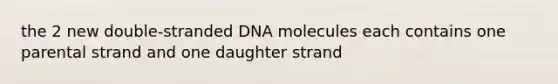 the 2 new double-stranded DNA molecules each contains one parental strand and one daughter strand