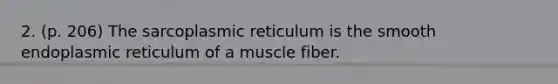 2. (p. 206) The sarcoplasmic reticulum is the smooth endoplasmic reticulum of a muscle fiber.