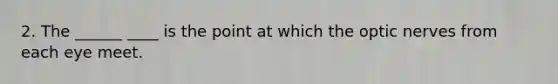 2. The ______ ____ is the point at which the optic nerves from each eye meet.