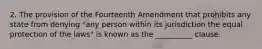 2. The provision of the Fourteenth Amendment that prohibits any state from denying "any person within its jurisdiction the equal protection of the laws" is known as the __________ clause.