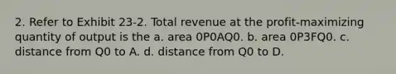 2. Refer to Exhibit 23-2. Total revenue at the profit-maximizing quantity of output is the a. area 0P0AQ0. b. area 0P3FQ0. c. distance from Q0 to A. d. distance from Q0 to D.