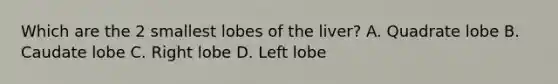 Which are the 2 smallest lobes of the liver? A. Quadrate lobe B. Caudate lobe C. Right lobe D. Left lobe