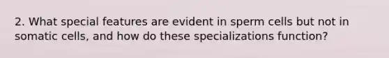 2. What special features are evident in sperm cells but not in somatic cells, and how do these specializations function?