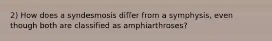 2) How does a syndesmosis differ from a symphysis, even though both are classified as amphiarthroses?