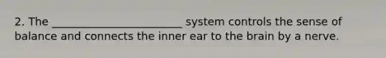 2. The ________________________ system controls the sense of balance and connects the inner ear to the brain by a nerve.