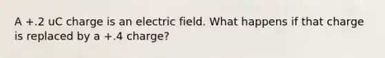 A +.2 uC charge is an electric field. What happens if that charge is replaced by a +.4 charge?