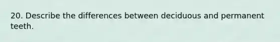 20. Describe the differences between deciduous and permanent teeth.