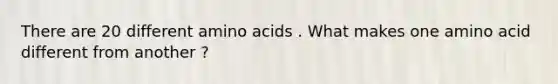 There are 20 different <a href='https://www.questionai.com/knowledge/k9gb720LCl-amino-acids' class='anchor-knowledge'>amino acids</a> . What makes one amino acid different from another ?