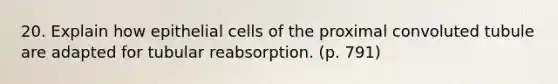 20. Explain how epithelial cells of the proximal convoluted tubule are adapted for tubular reabsorption. (p. 791)