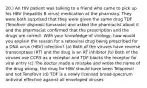 20.) An HIV patient was talking to a friend who came to pick up his HBV (hepatitis B virus) medication at the pharmacy. They were both surprised that they were given the same drug TDF (Tenofovir disproxil fumarate) and asked the pharmacist about it and the pharmacist confirmed that the prescription and the drugs are correct. With your knowledge of virology, how would you explain the reason for a retroviral drug being prescribed for a DNA virus (HBV) infection? (a) Both of the viruses have reverse transcriptase (RT) and the drug is an RT inhibitor (b) Both of the viruses use CCR5 as a receptor and TDF blocks the receptor for viral entry (c) The doctor made a mistake and wrote the name of the drug wrong; the drug for HBV should have been Telaprevir and not Tenofovir (d) TDF is a newly licensed broad-spectrum antiviral effective against all enveloped viruses