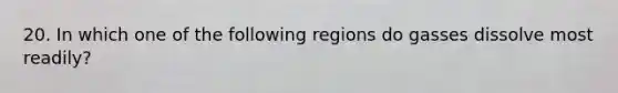 20. In which one of the following regions do gasses dissolve most readily?