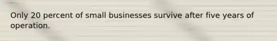 Only 20 percent of small businesses survive after five years of operation.