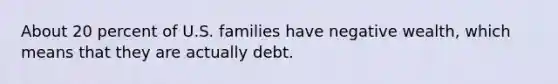 About 20 percent of U.S. families have negative wealth, which means that they are actually debt.