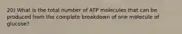 20) What is the total number of ATP molecules that can be produced from the complete breakdown of one molecule of glucose?