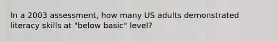 In a 2003 assessment, how many US adults demonstrated literacy skills at "below basic" level?