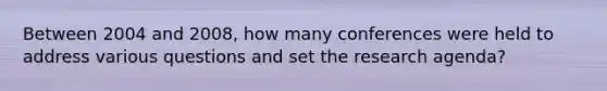 Between 2004 and 2008, how many conferences were held to address various questions and set the research agenda?